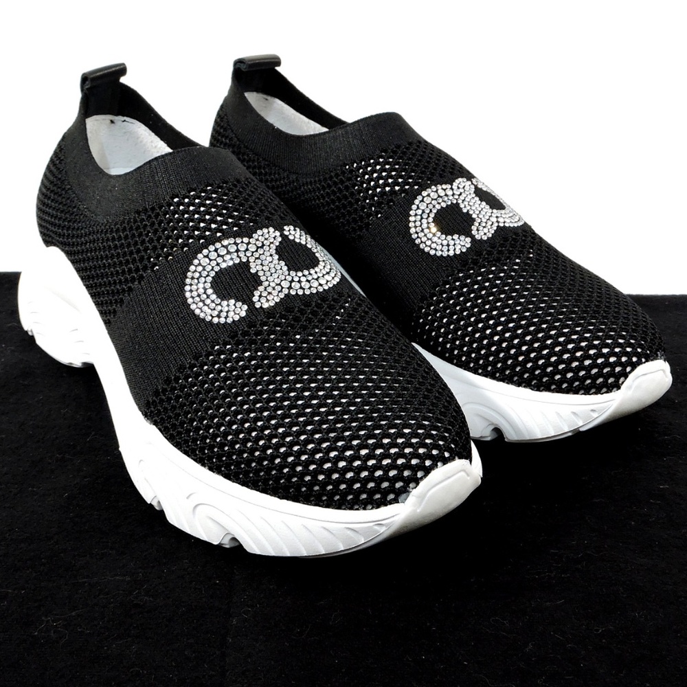 CASADEI 🇮🇹 WOMEN'S BLACK STREICH FABRIC FASHION SUMMER SNEAKERS - Picture 2 of 10